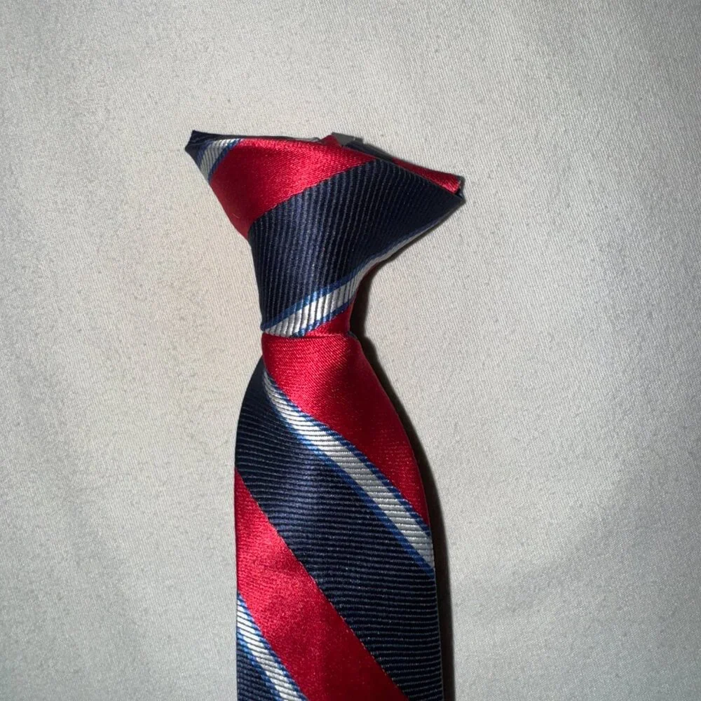 Formal Dress Neck Tie Boy Clip On Red Stripe Special Event Holiday Easter Party